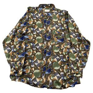 Summa Silk Button Down Shirt Mens Large Geometric Party Summer